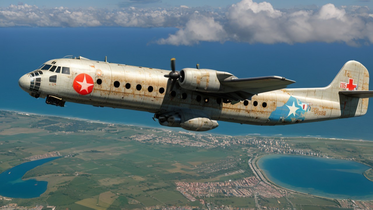 Vintage Aircraft Over Scenic Greenery and Coastline