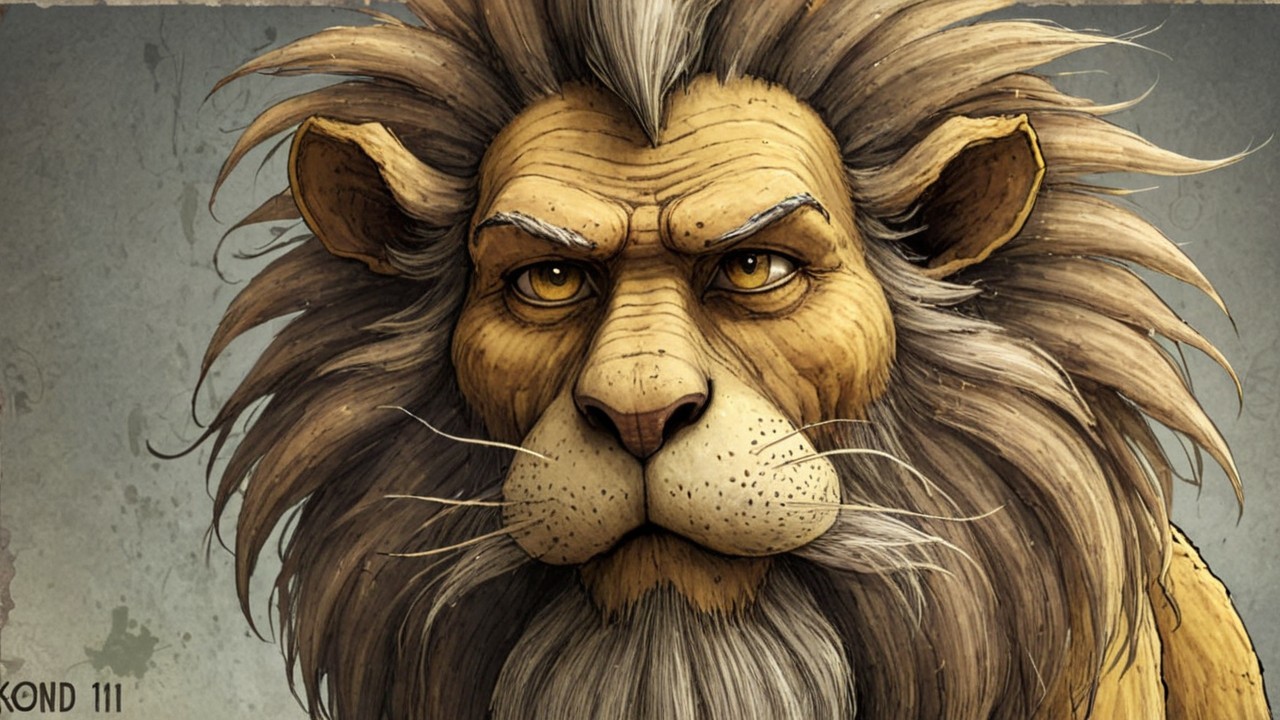 Regal lion illustration with detailed textures and shading