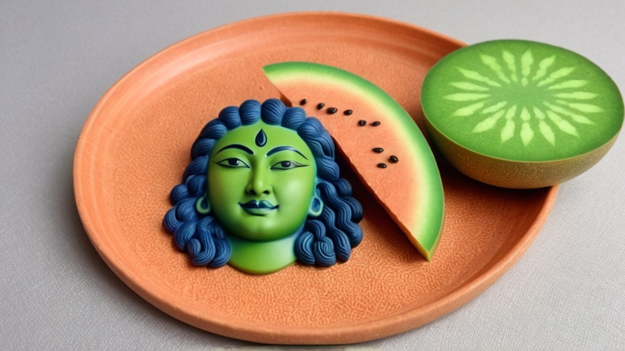 Vibrant Plate Display with Sculpted Face and Watermelon