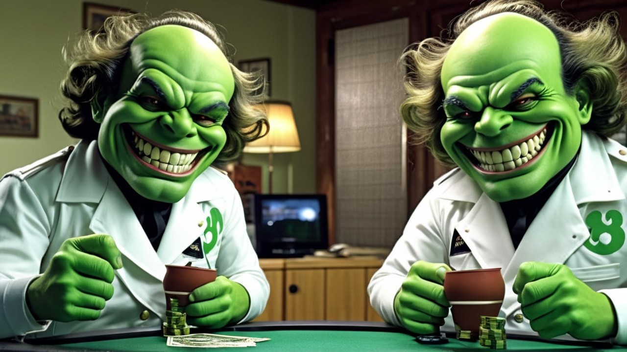 Green-Skinned Characters at Poker Table in Cozy Room