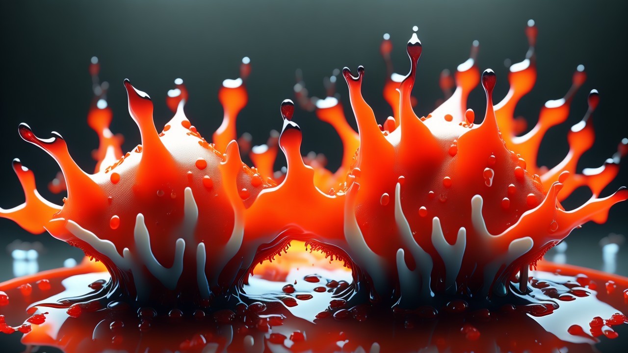 Dynamic Red Liquid Splashes on Dark Background