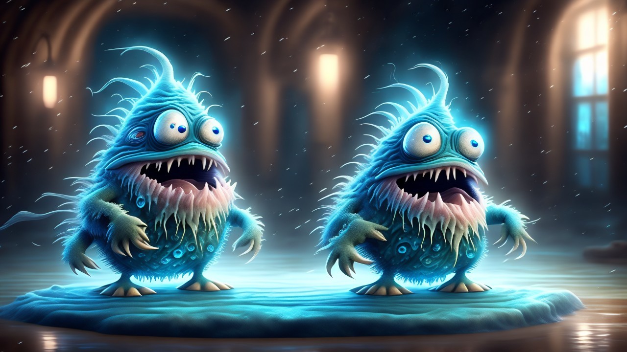Quirky Blue Creature Characters in Mystical Setting