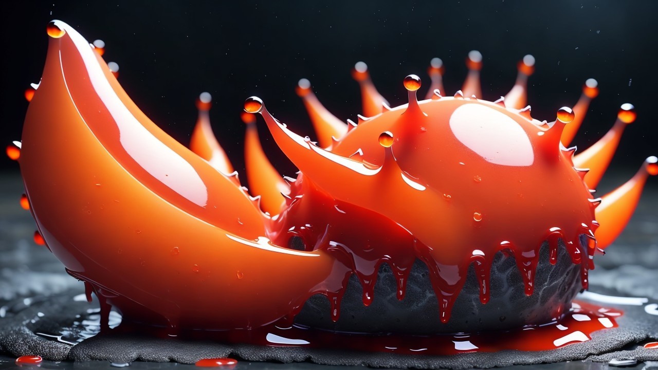 Vibrant Orange Liquid Droplets in Abstract Composition