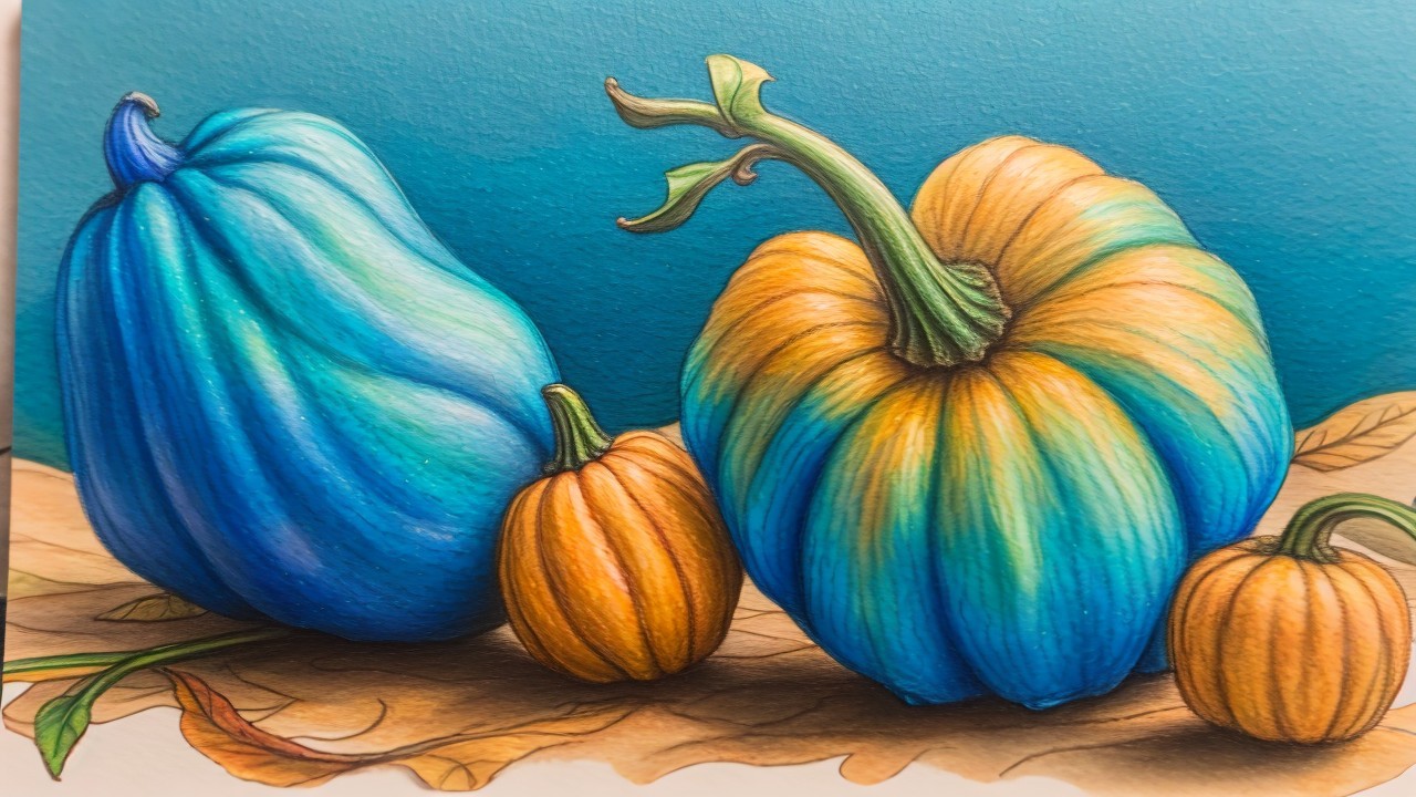 Vibrant Illustration of Colorful Pumpkins in Autumn