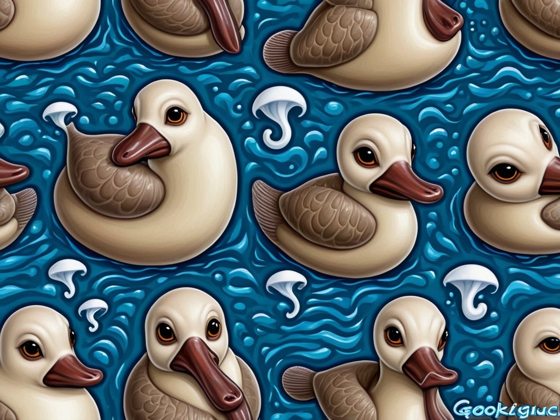 Cartoon Ducks Swimming on Vibrant Blue Background