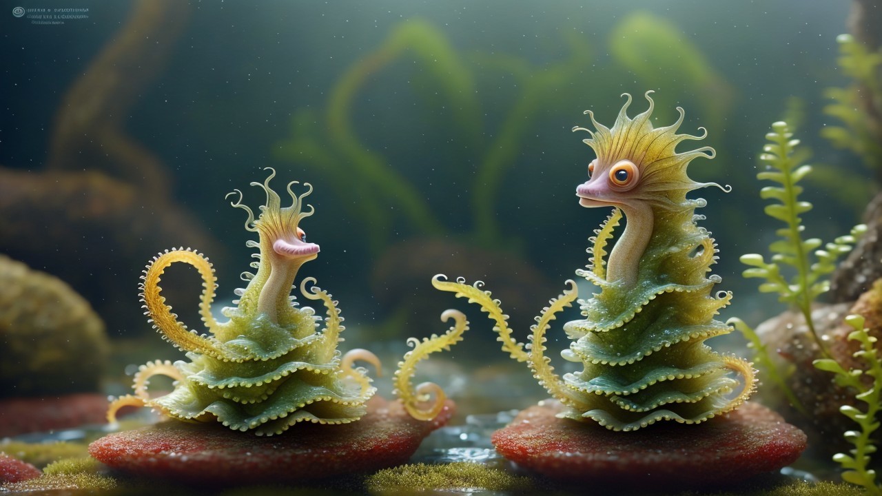 Whimsical Sea Creatures on Vibrant Coral Formations