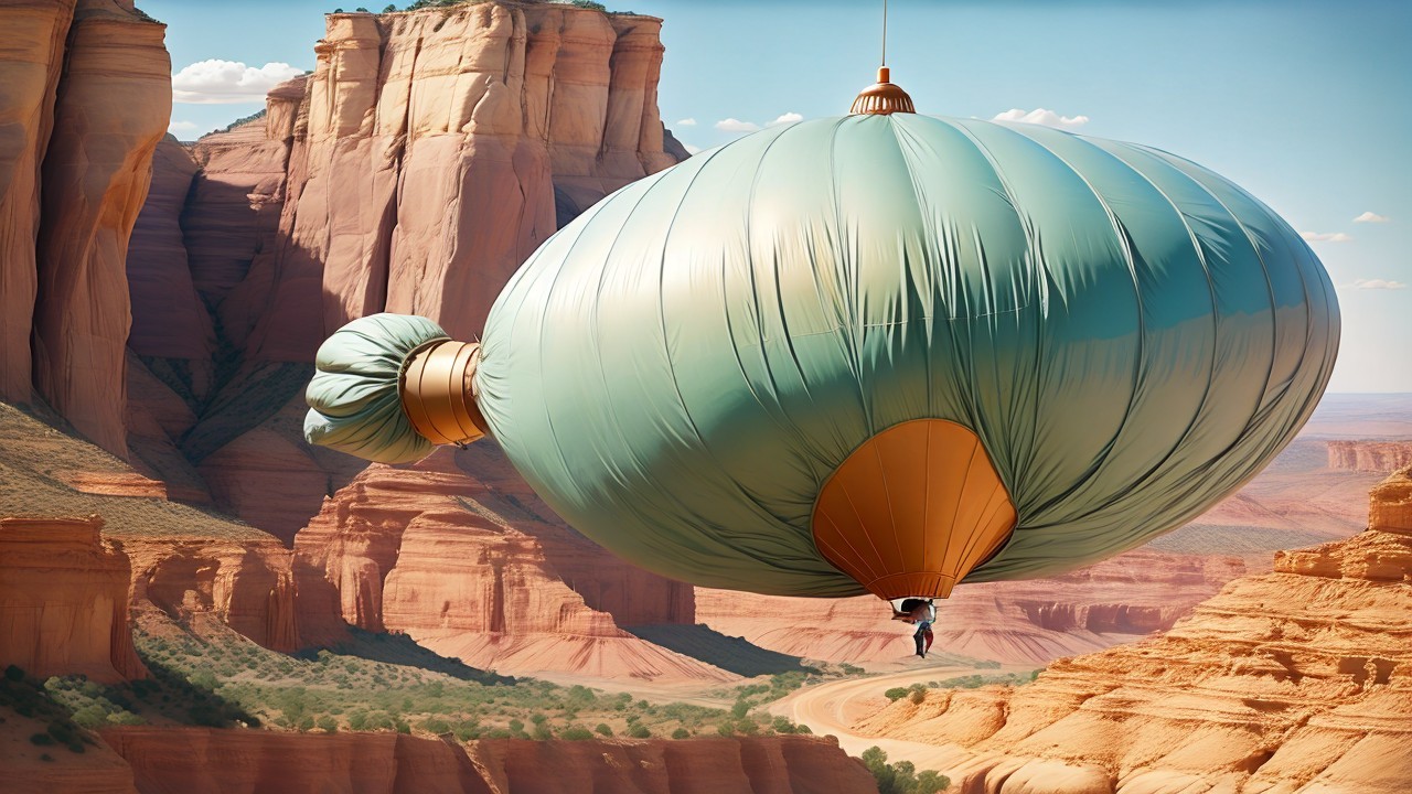 Hot Air Balloon Over Dramatic Canyon Landscape