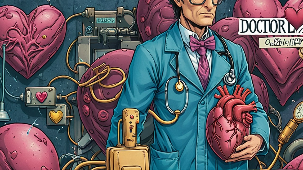 Character in Lab Coat with Realistic Heart Display