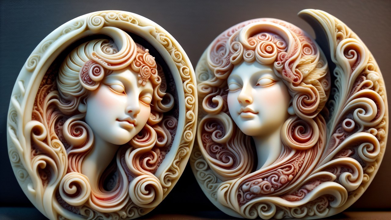 Intricately Carved Relief Sculptures of Female Faces