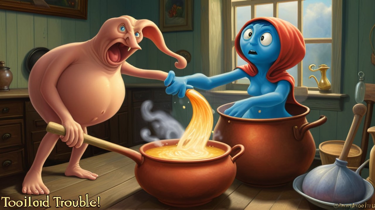Whimsical Kitchen Scene with Colorful Characters