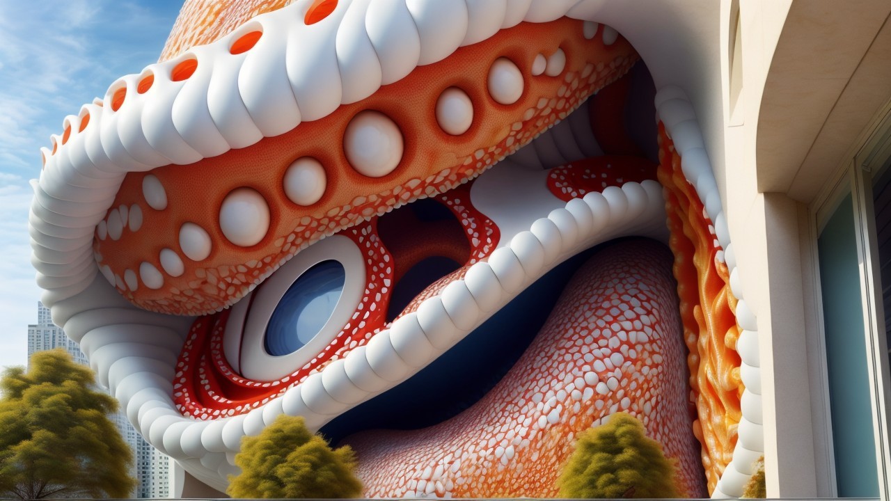 Oversized Whimsical Octopus Sculpture on Modern Building