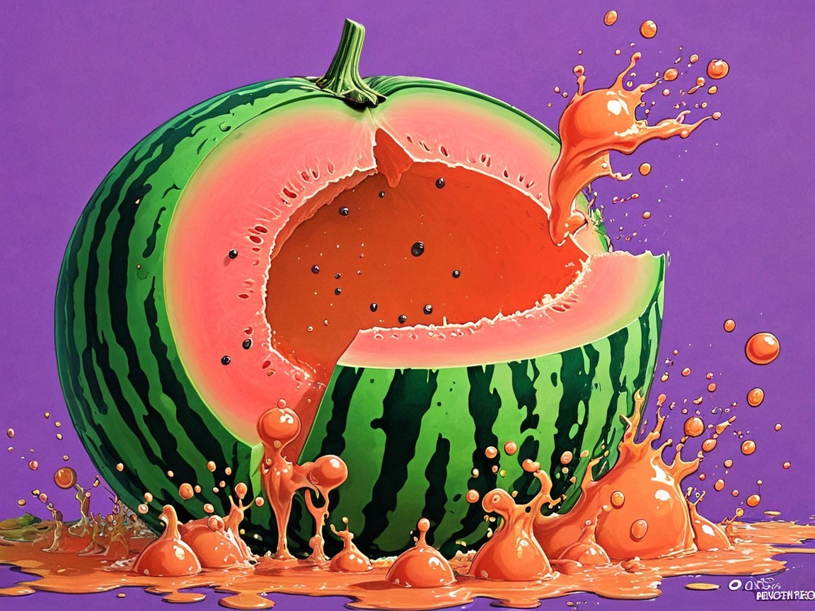 Abstract Watermelon Illustration with Splashing Juice