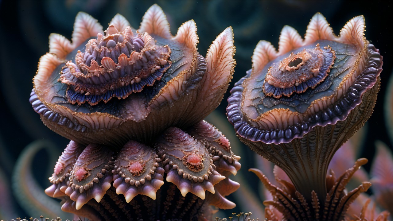 Intricate Otherworldly Marine Organisms with Vibrant Colors