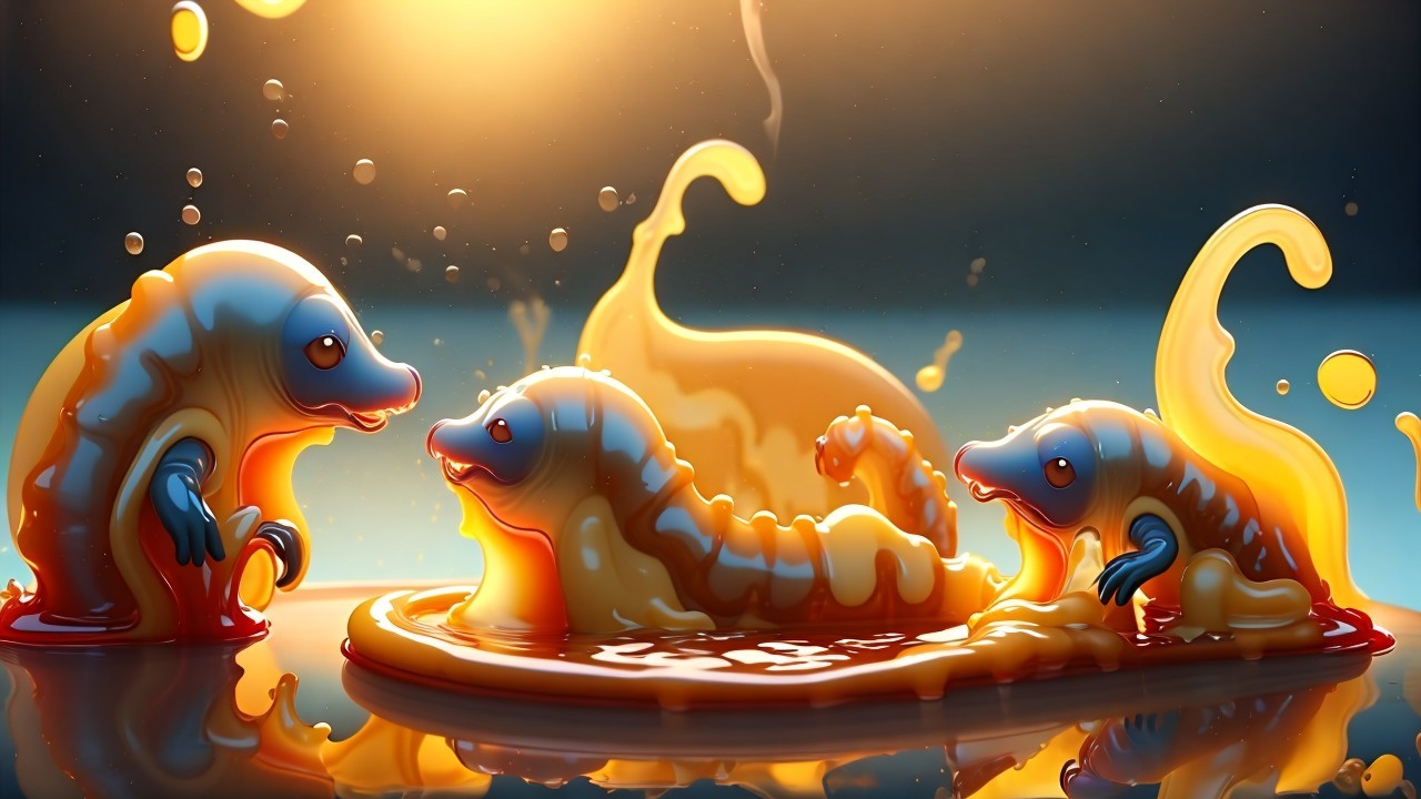 Whimsical Creatures in a Colorful Gooey Environment