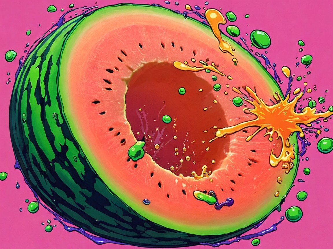 Vibrant Pop Art Watermelon Cross-Section Illustration