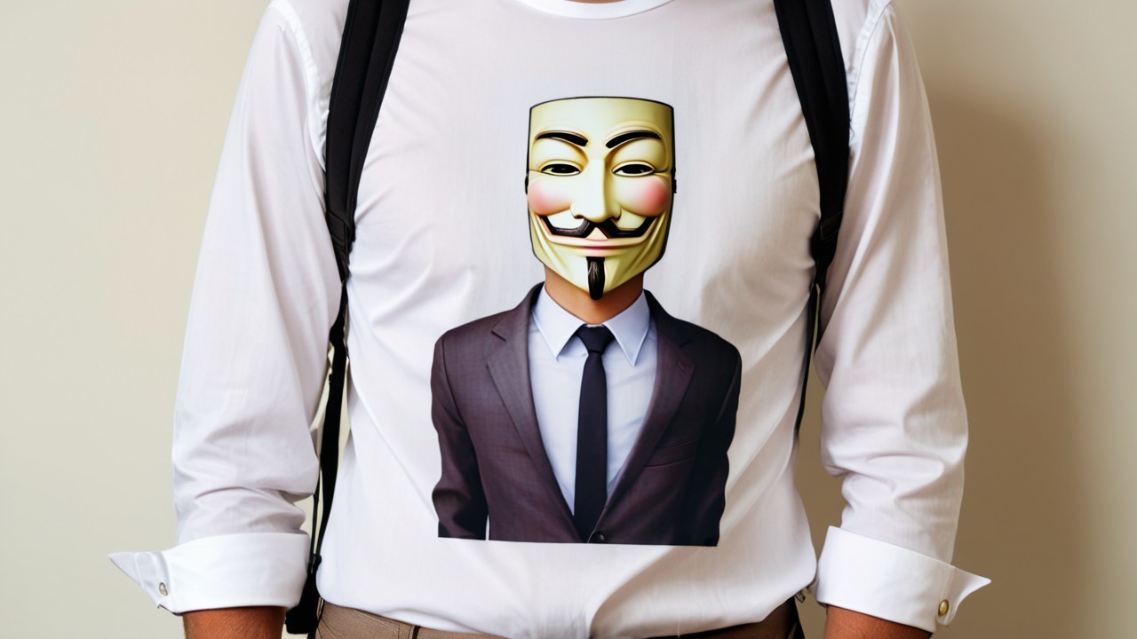White Long-Sleeve Shirt with Guy Fawkes Graphic Design