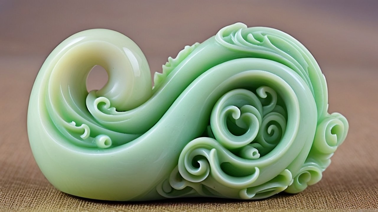 Intricate Jade Carving with Ocean Wave Patterns
