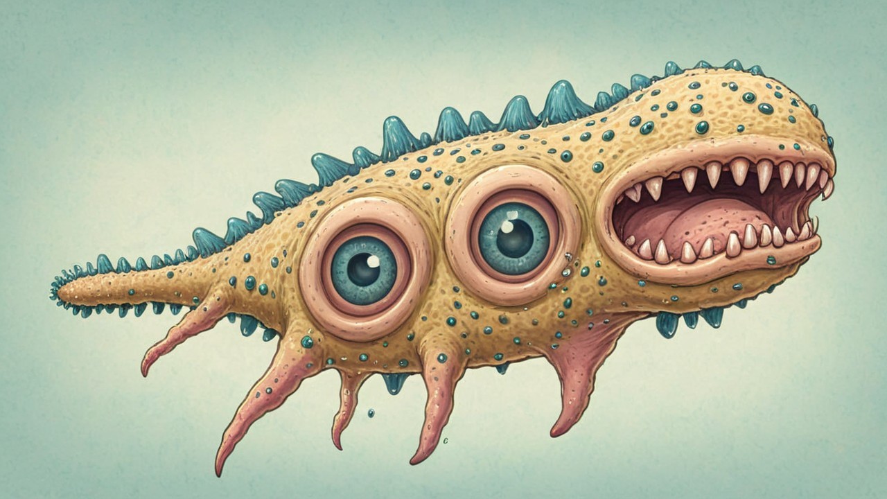 Whimsical Cartoon Creature with Sandy Texture and Eyes