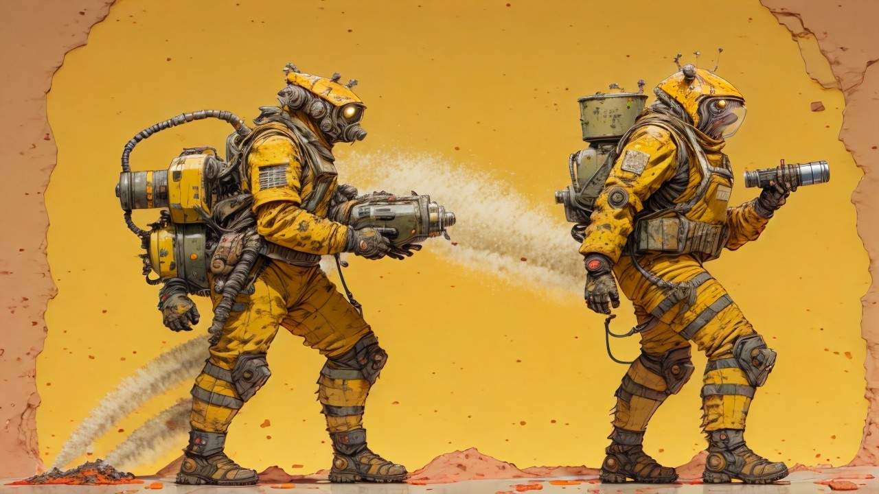 Vibrant Yellow High-Tech Suits Against Orange Backdrop