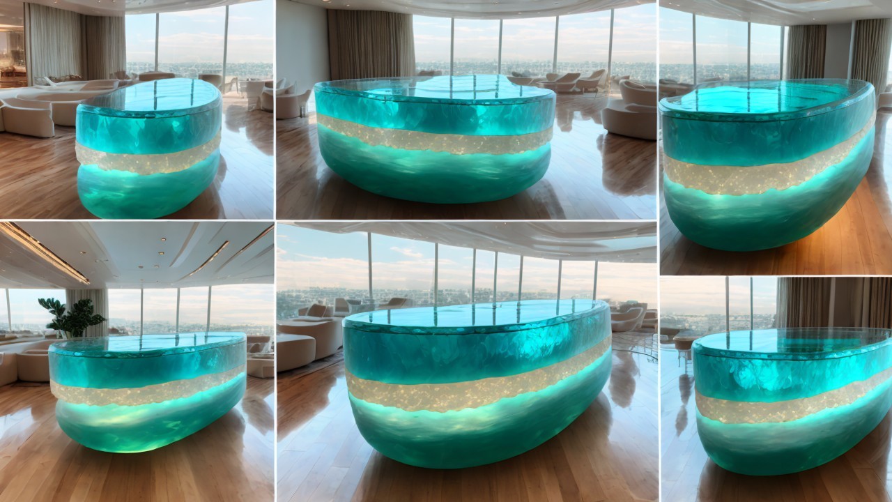 Custom Wave-Inspired Resin Bar in Modern Lounge