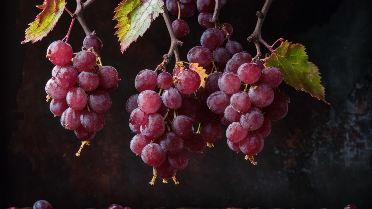 Close-Up of Ripe Red Grapes on a Vine