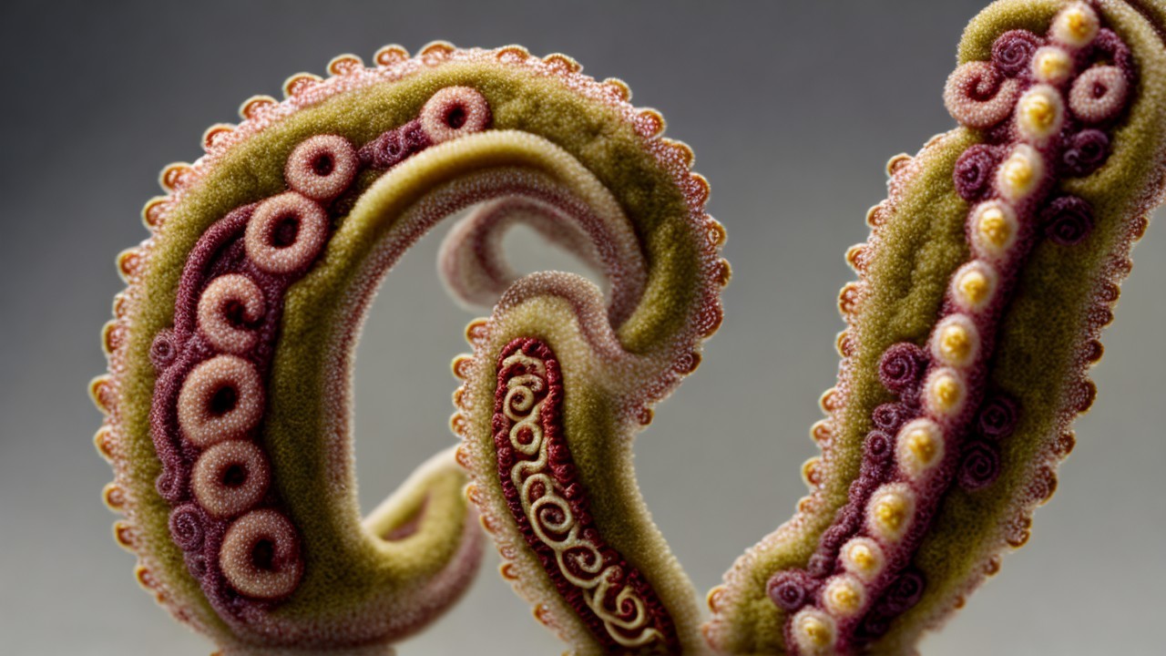 Close-Up of a Stylized Octopus Tentacle with Colors