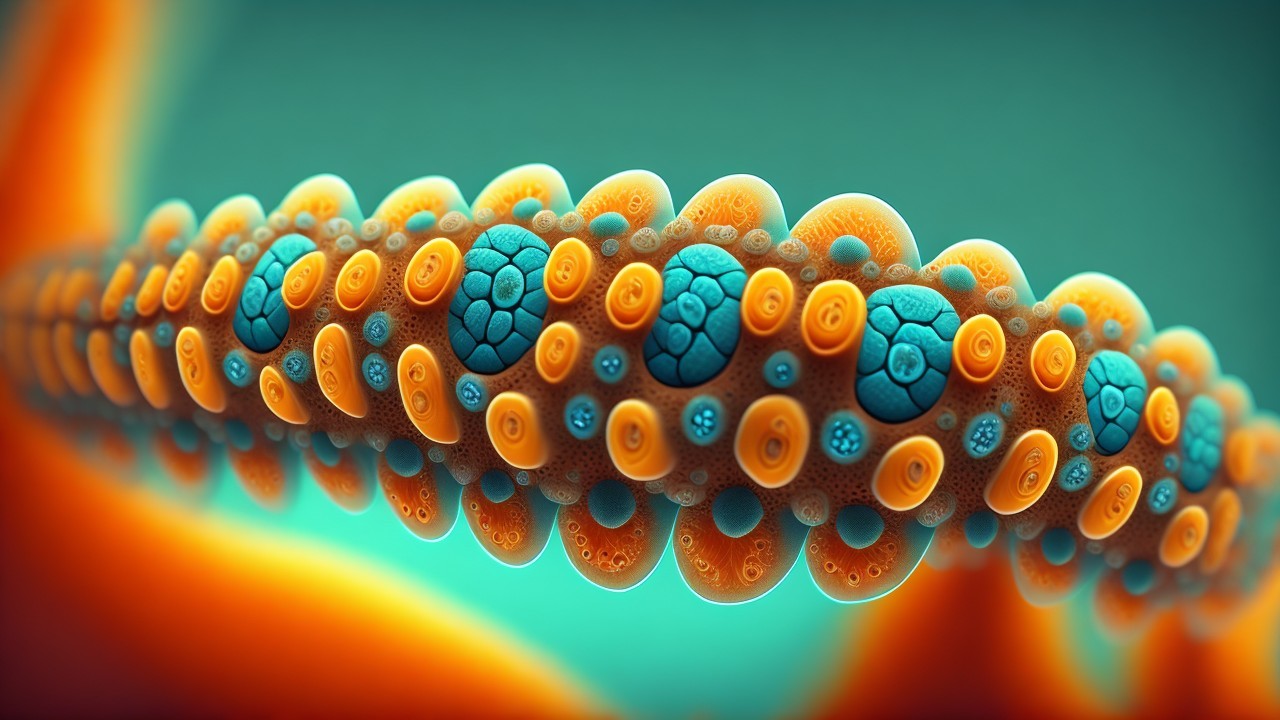 Microscopic View of Colorful Biological Structure