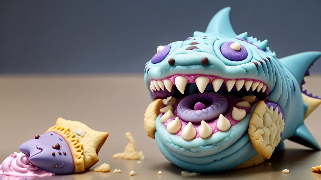 Whimsical Shark Dessert with Fondant and Colorful Details