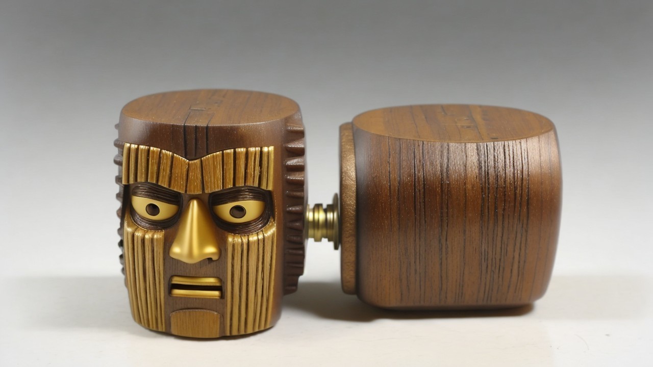 Carved Wooden Face Mask with Golden Muzzle and Stripes