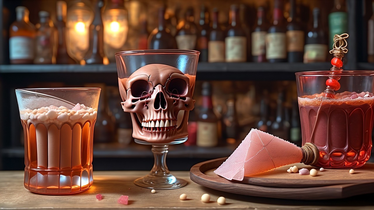 Three Unique Drink Presentations on Wooden Surface