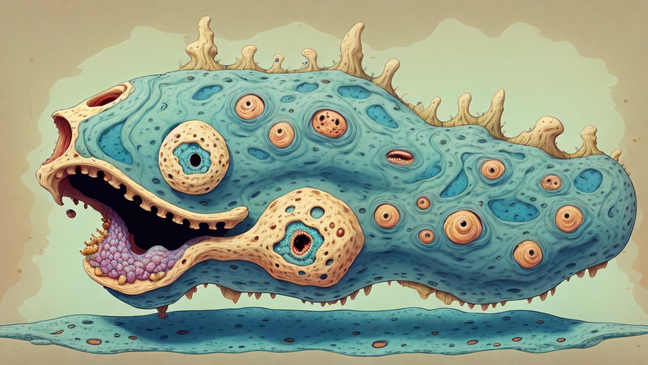 Whimsical Blue Gelatinous Creature with Cartoonish Features