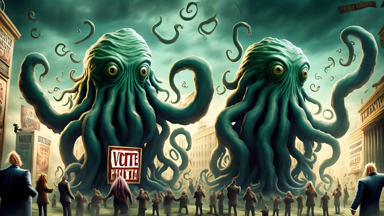 Giant Tentacled Beings Overlook City Crowd