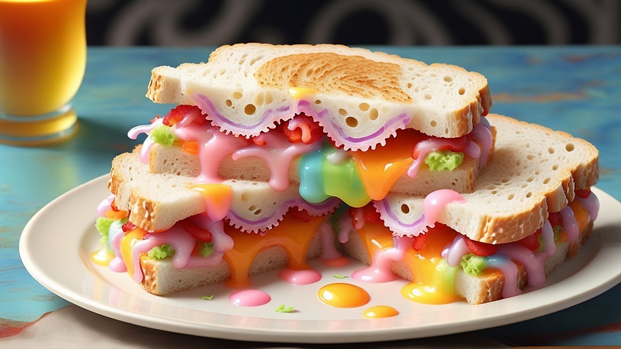 Colorful Stacked Sandwich with Vibrant Ingredients