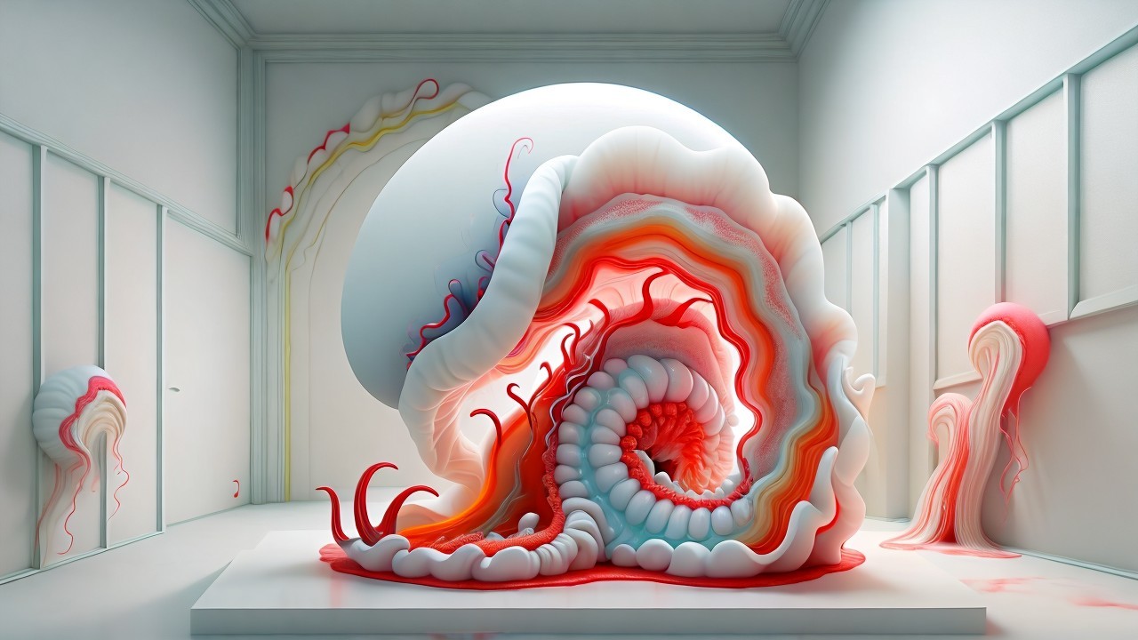 Intricate Shell Sculpture in Minimalist Gallery Setting