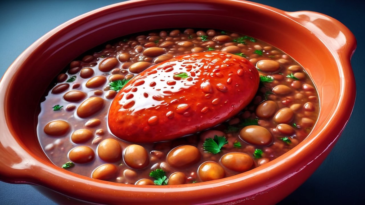 Ceramic Pot with Beans and Glossy Red Ingredient