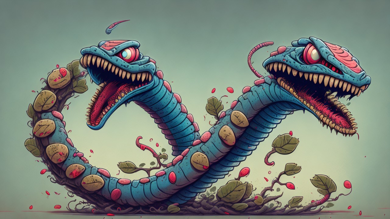 Two-Headed Serpent with Blue Scales and Red Eyes