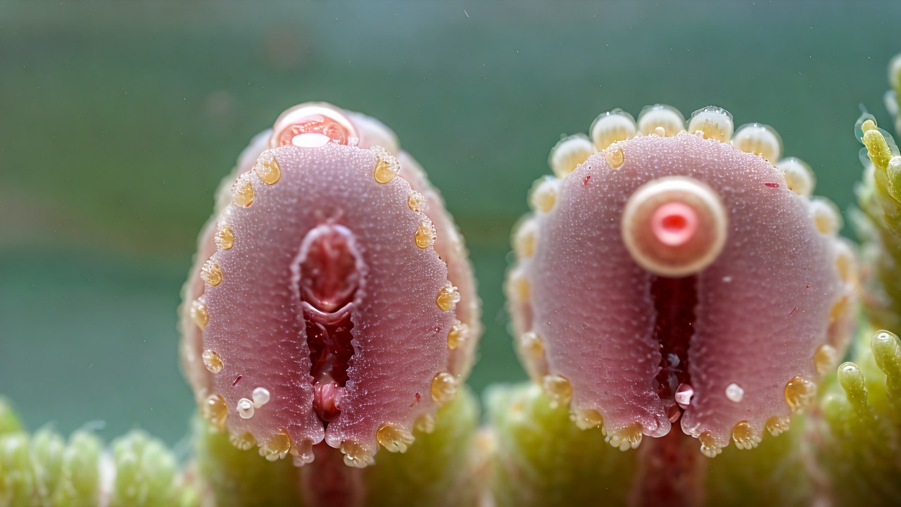 Close-up Views of Glossy Bulbous Plant Structures
