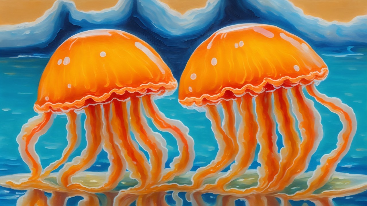 Vibrant Orange Jellyfish in Turquoise Sea Environment