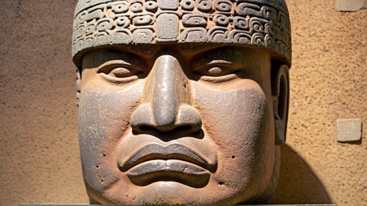 Detailed Stone Head Sculpture with Intricate Carvings