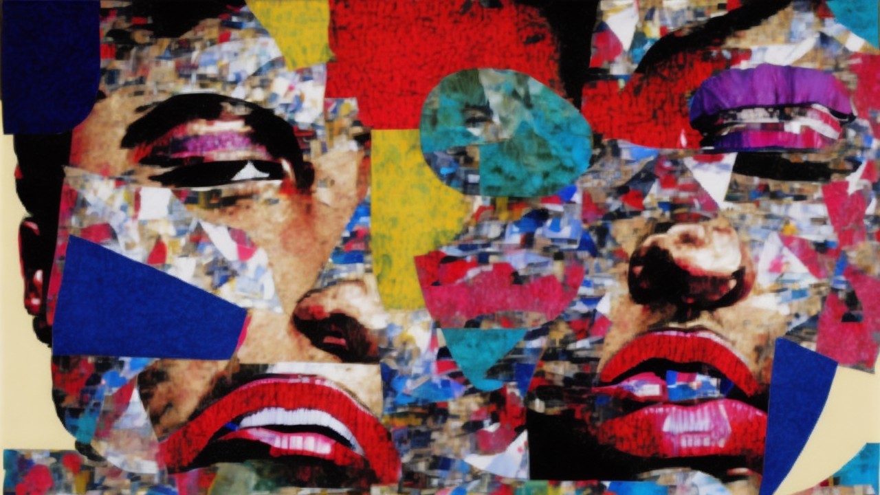Vibrant Collage of Faces with Bold Colors and Textures