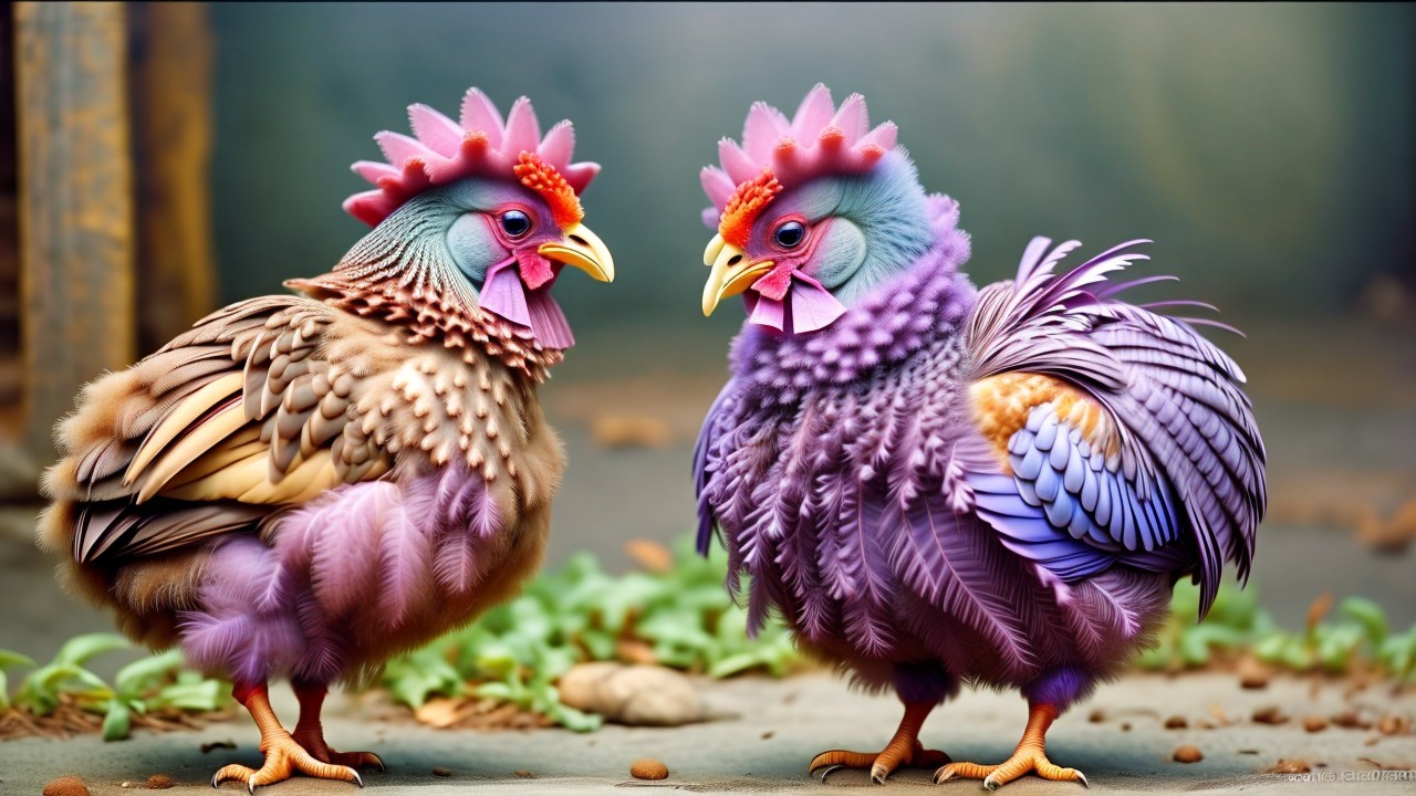 Vibrant Fantastical Chickens with Colorful Plumage