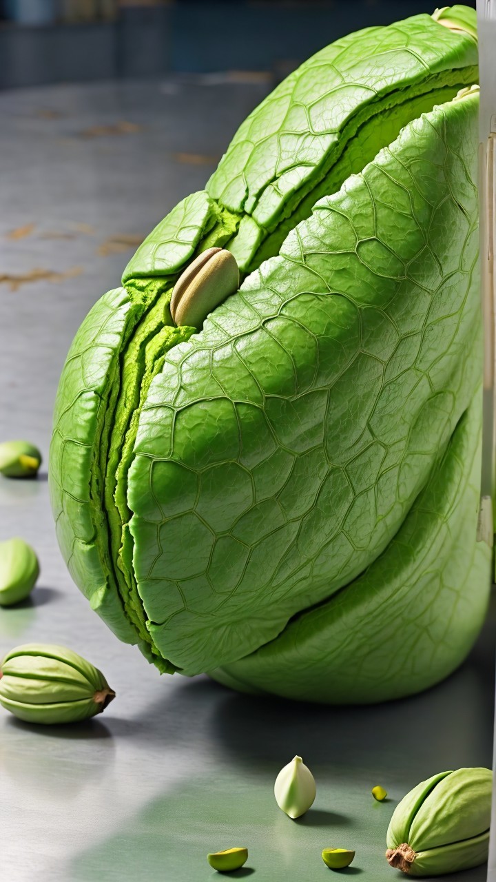 Vibrant Green Leaf-Like Object on Metallic Surface
