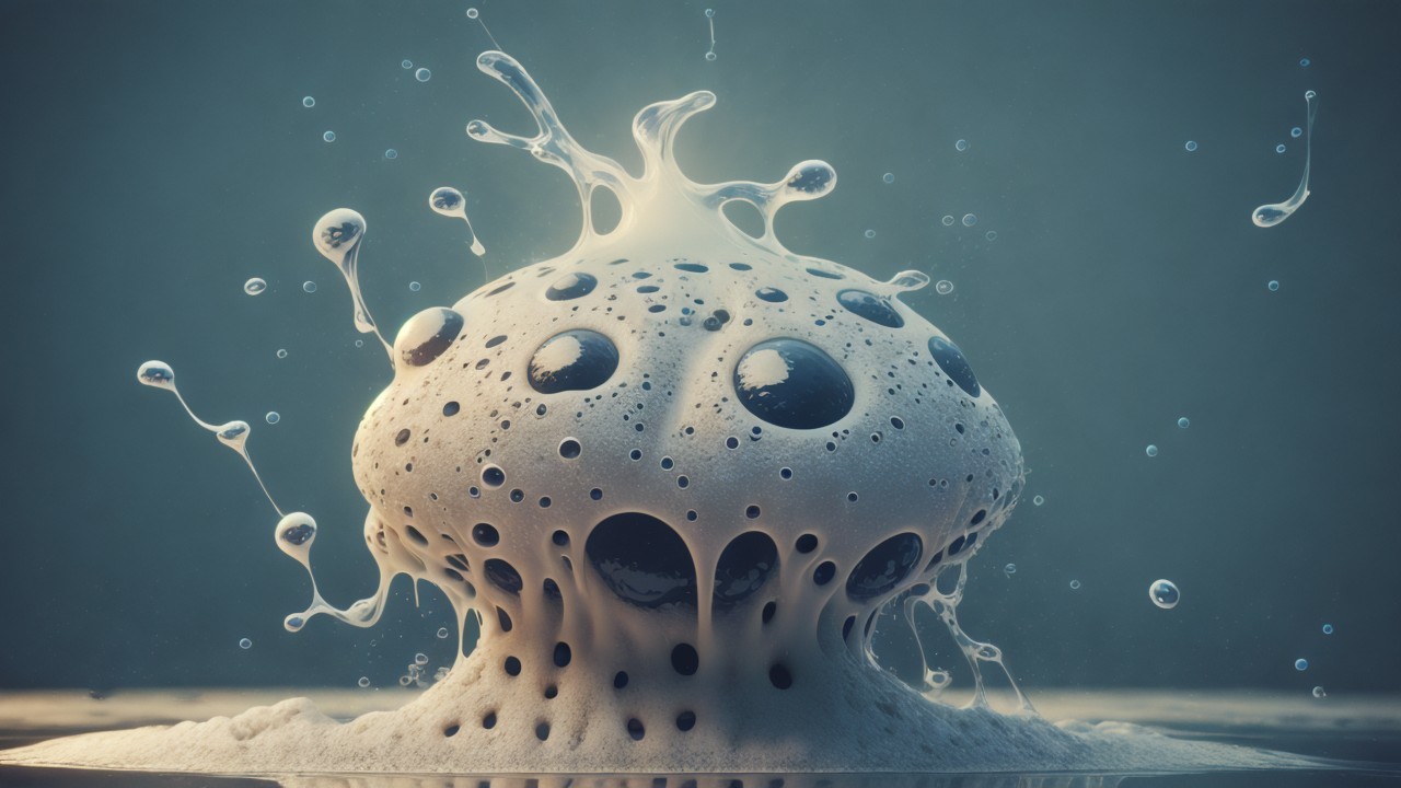 Whimsical Mushroom Formation on Reflective Surface