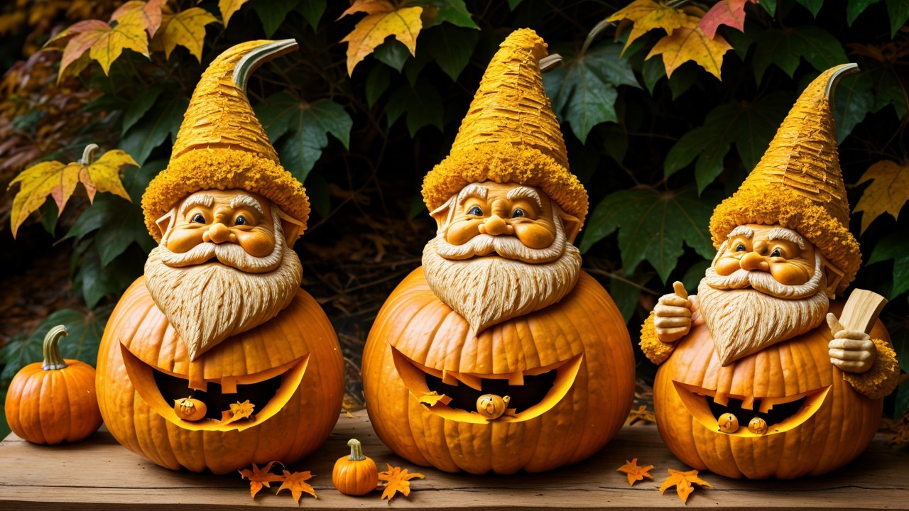 Whimsical Pumpkin Gnomes in Festive Fall Scene