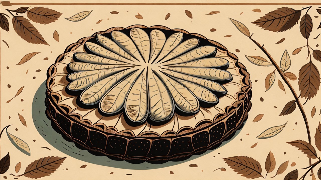 Intricately Designed Round Layered Cake with Leaves