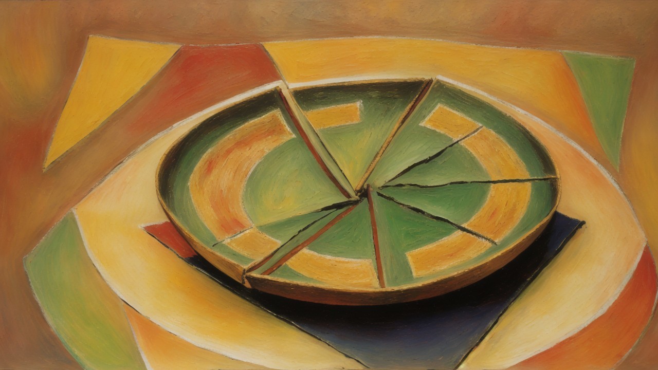 Abstract Circular Plate with Bold Colors and Cracks