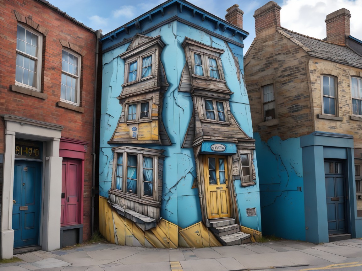 Whimsical Illustrated Street View of Unique Building