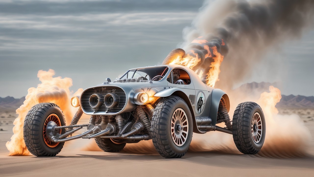 Futuristic Off-Road Vehicle in Desert Landscape