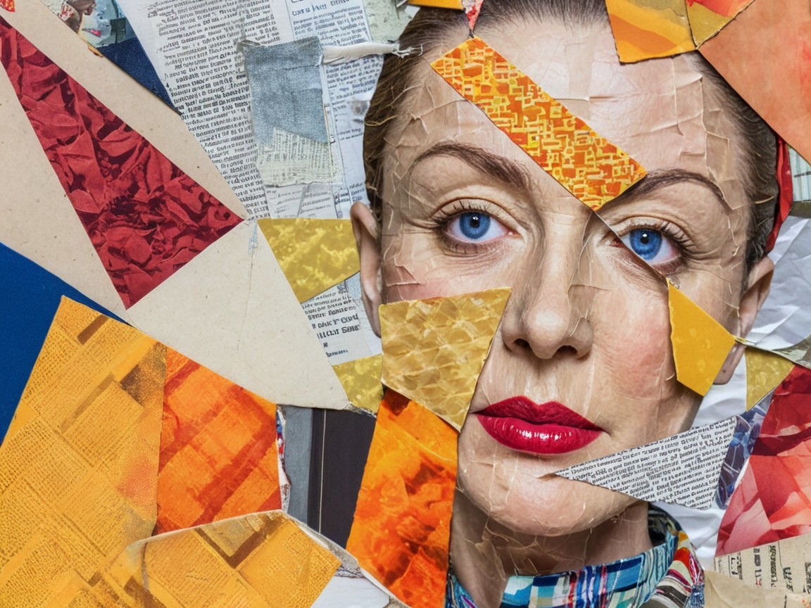Collage Portrait of a Woman with Textured Features