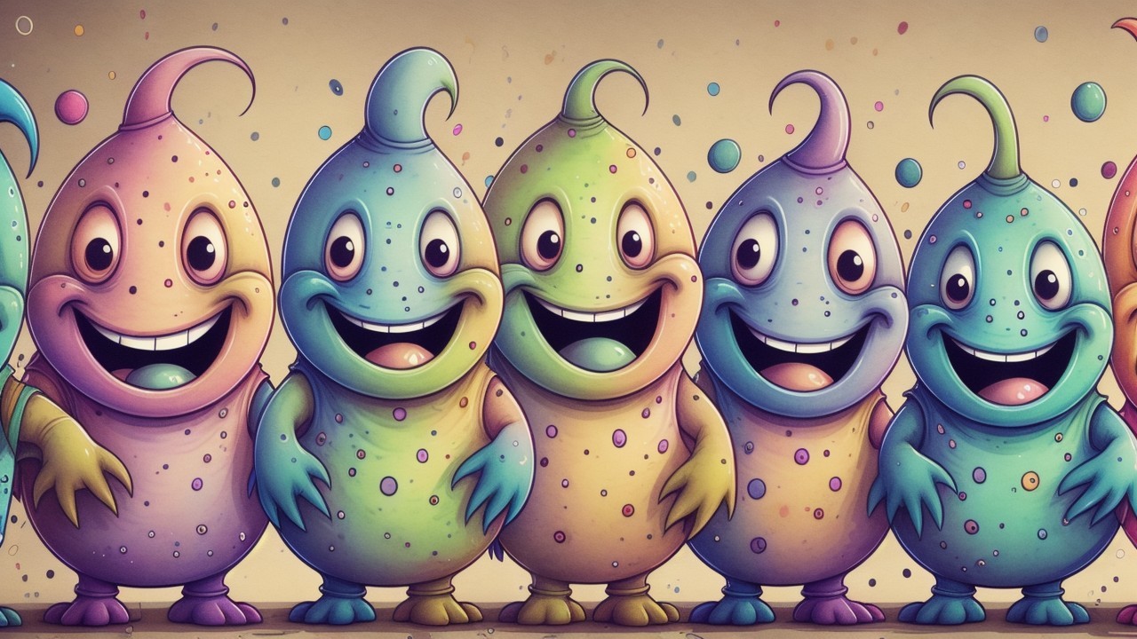 Colorful Whimsical Creatures with Playful Expressions